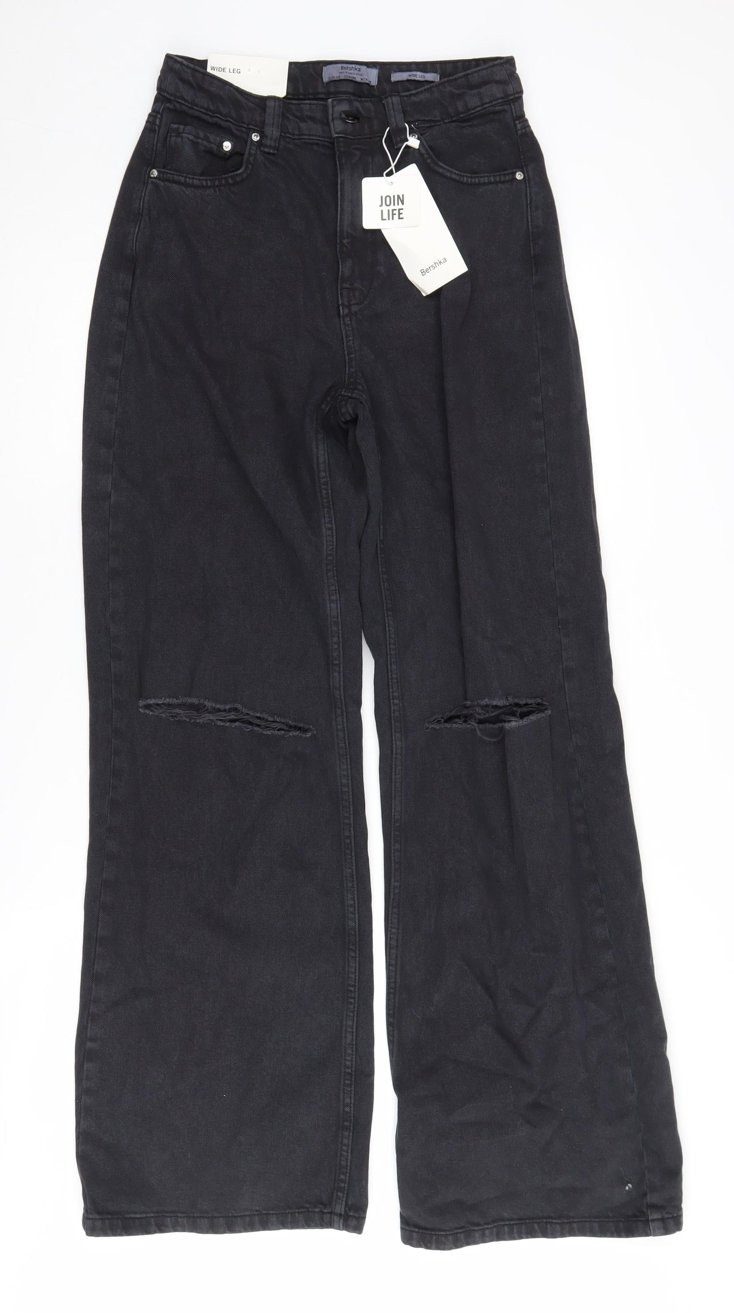 Bershka Women's Black Wide-Leg Jeans, Size 10
