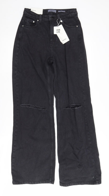 Bershka Women's Black Wide-Leg Jeans, Size 10