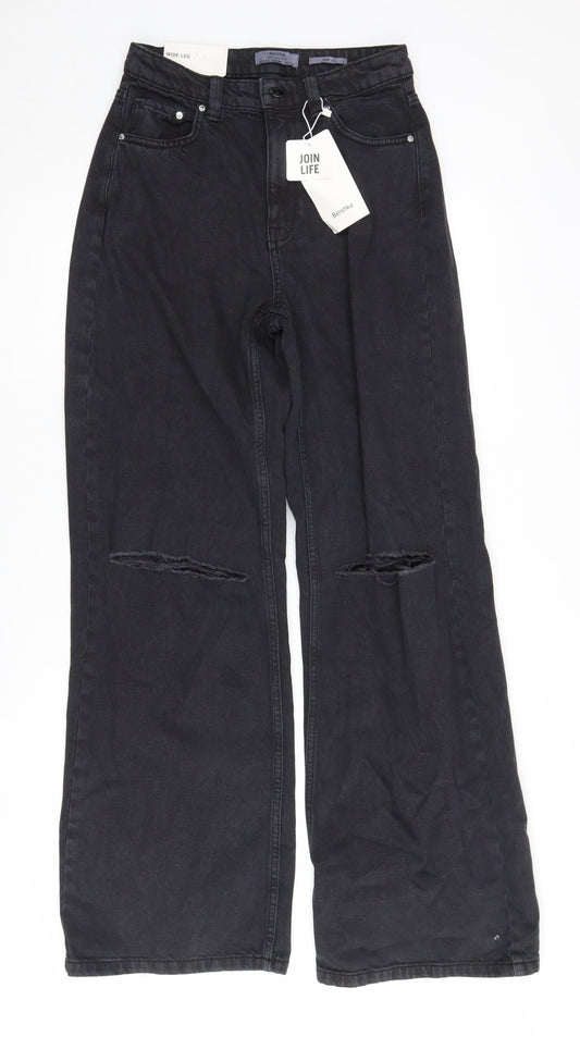 Bershka Women's Black Wide-Leg Jeans, Size 10