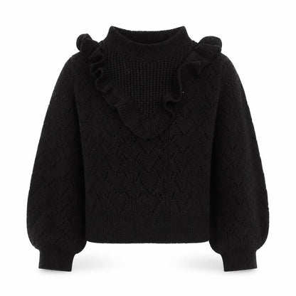 H&M Black Women's Pullover Jumper, Size M, Ruffled Accent