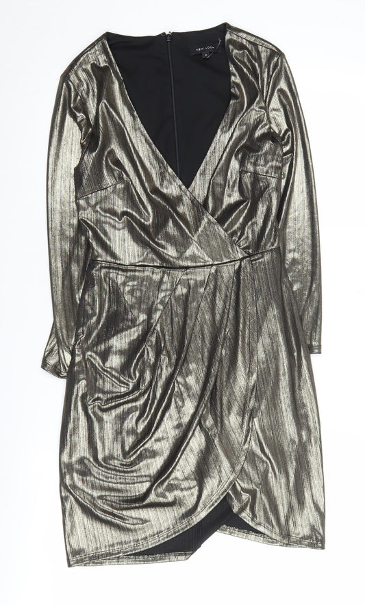 New Look Women's Gold Wrap Dress Size 8