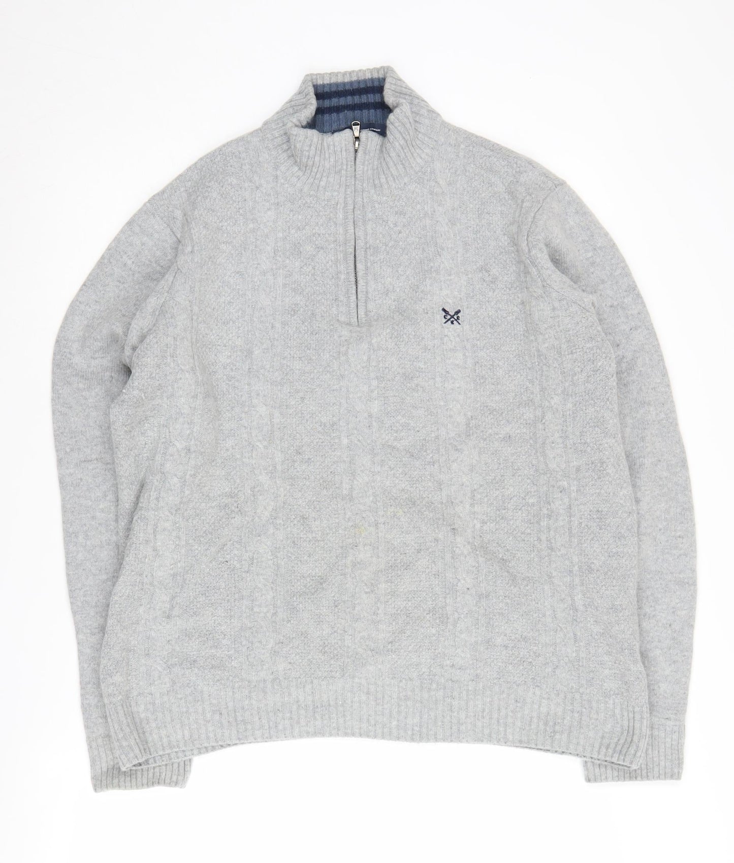 Crew Clothing Co. Men's Grey XL Cable-Knit Full Zip Jumper