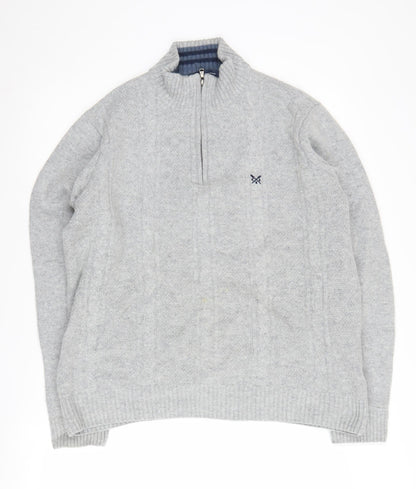 Crew Clothing Co. Men's Grey XL Cable-Knit Full Zip Jumper