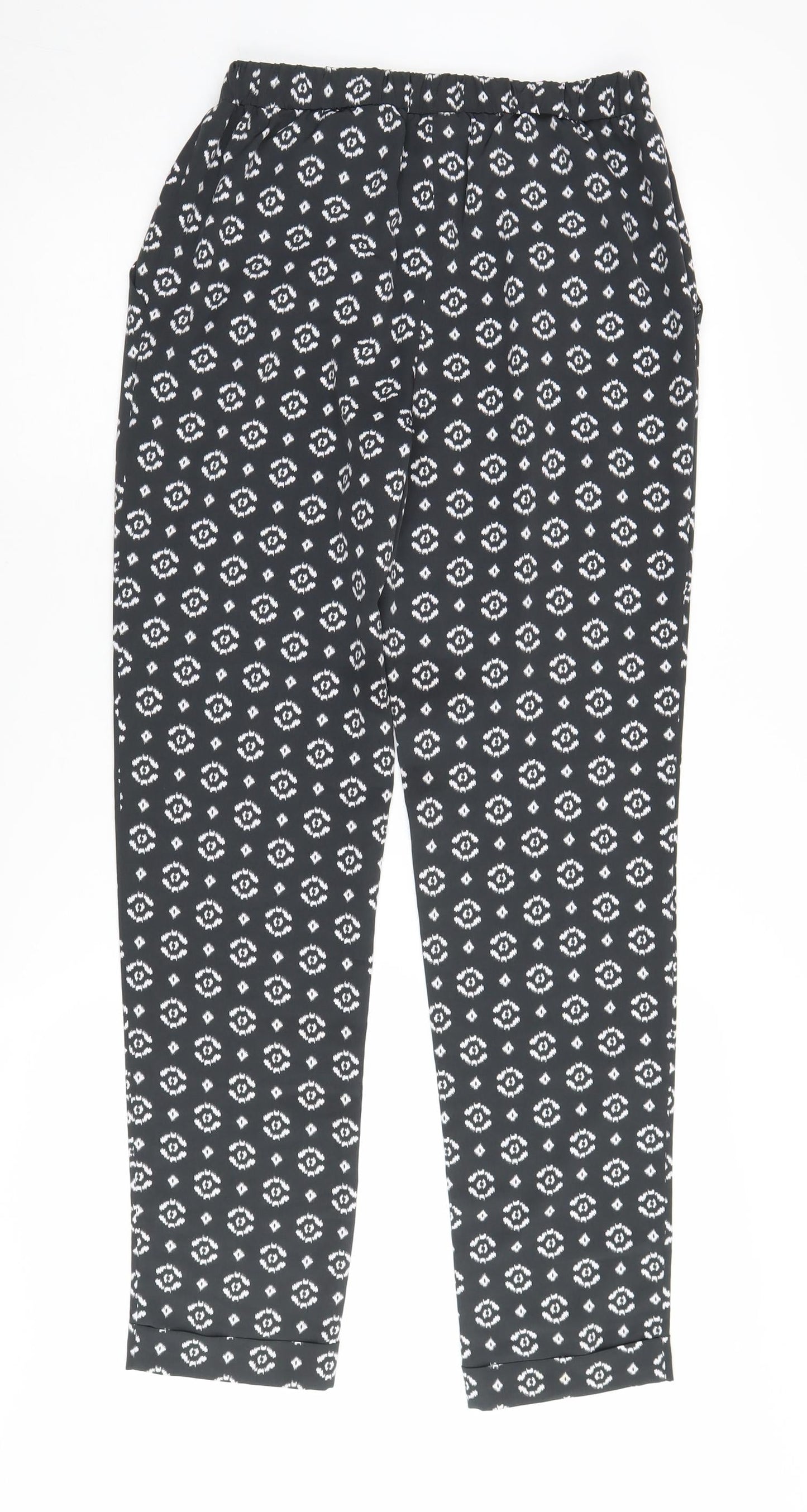 Laura Ashley Women's Black Geometric Trousers Size 8