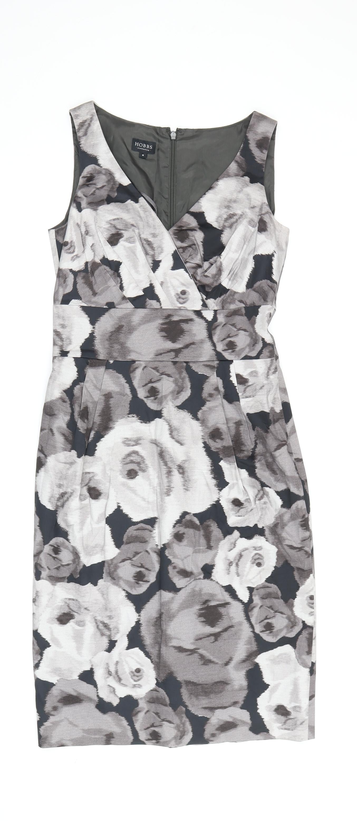 Hobbs Women Grey Floral Sheath Dress Size 8