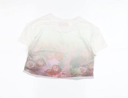 McKenzie Girls Floral Cropped T-Shirt, White, 7-8 Years