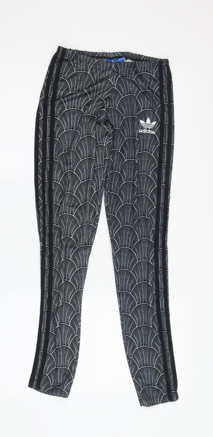 Adidas Women's XS Black Track Pants with Geometric Pattern