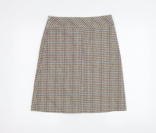 Joules Women's Multicoloured Check Skirt - Size 8 Wool
