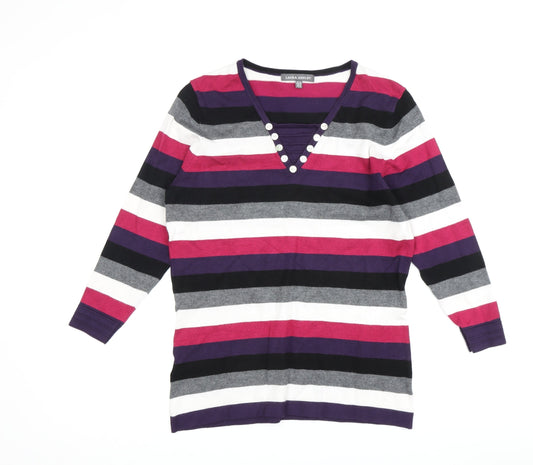 Laura Ashley Women's Multicoloured Striped V-Neck Jersey