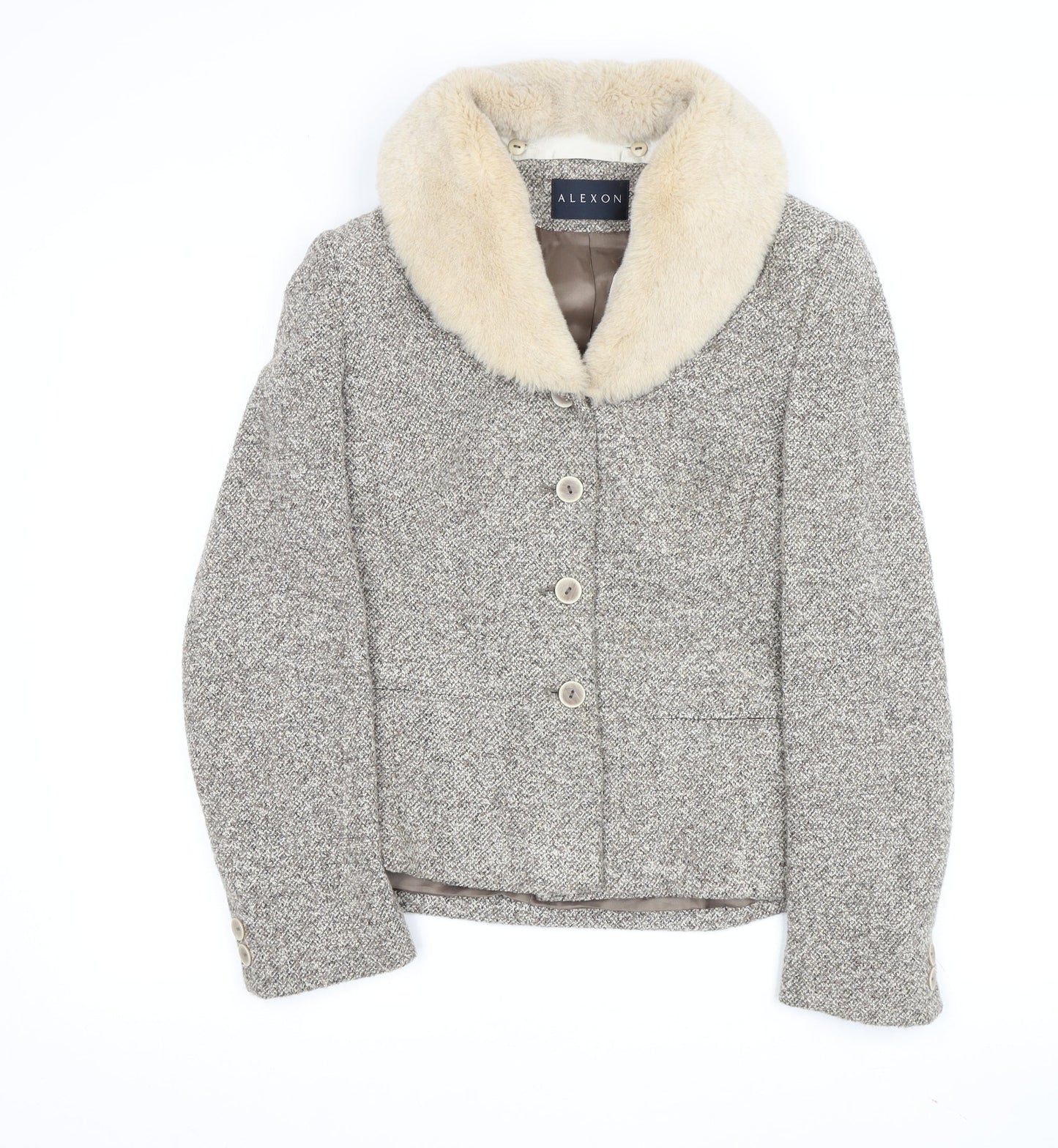 Alexon Women's Grey Tweed Fur Trim Jacket Size 8