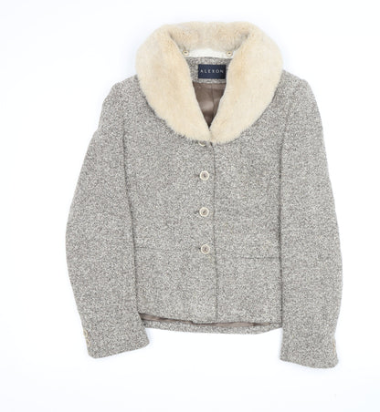 Alexon Women's Grey Tweed Fur Trim Jacket Size 8