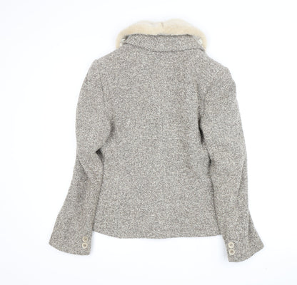 Alexon Women's Grey Tweed Fur Trim Jacket Size 8