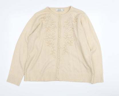 Honor Millburn Women's Beige Cardigan Size L with Embroidery