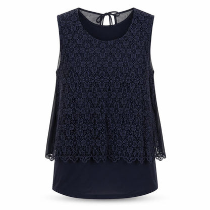 Laura Ashley Women's Blue Sleeveless Crochet Tank Top