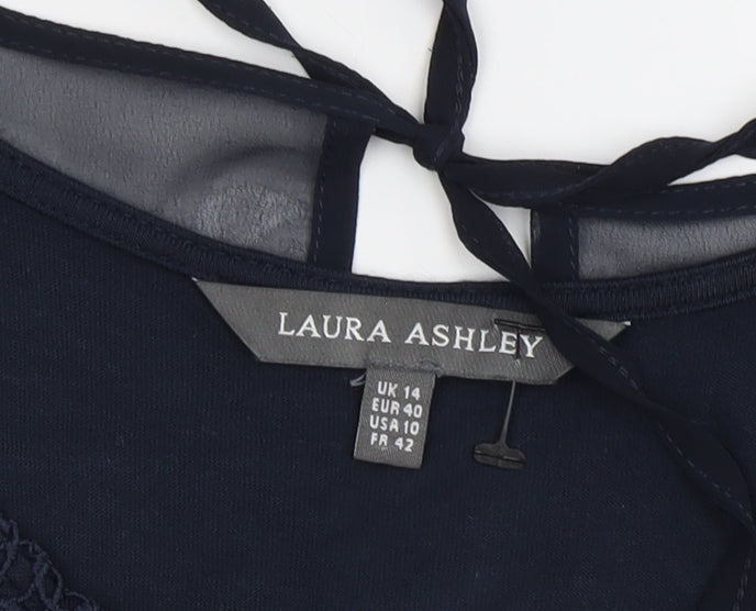 Laura Ashley Women's Blue Sleeveless Crochet Tank Top