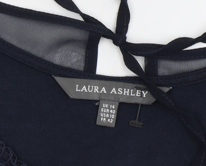 Laura Ashley Women's Blue Sleeveless Crochet Tank Top