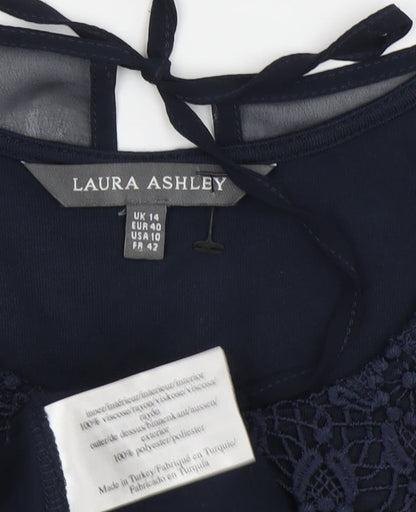 Laura Ashley Women's Blue Sleeveless Crochet Tank Top