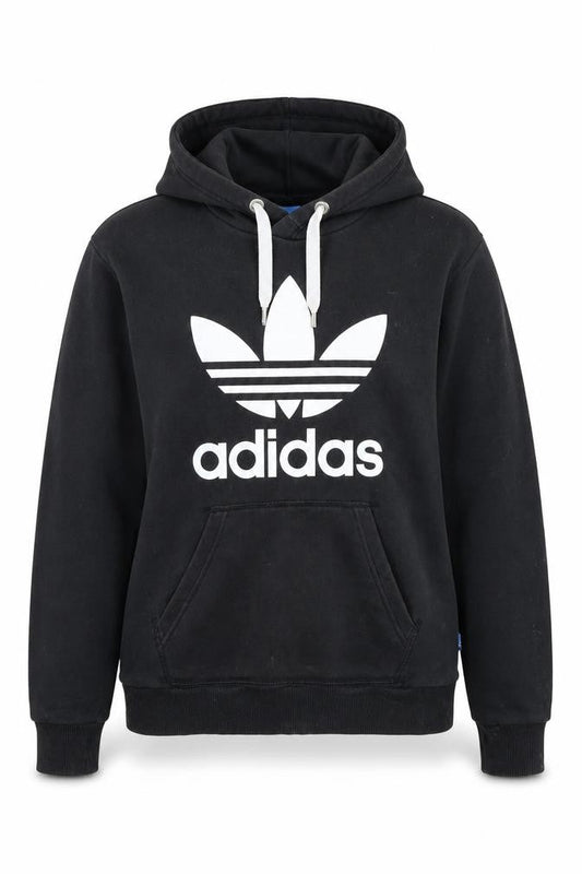 Front view of Adidas unisex black pullover hoodie s