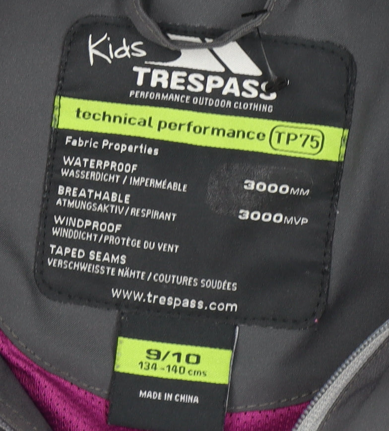 Trespass Girls Grey Rain Coat, 9-10 Years - Waterproof & Breathable