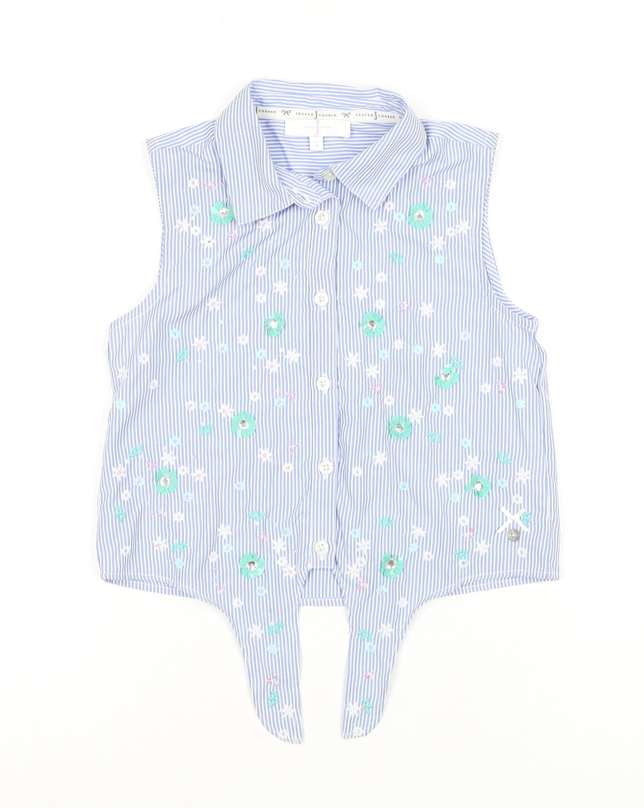 Jasper Conran Girls Blue Striped Embroidered Sleeveless Shirt