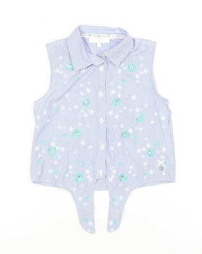 Jasper Conran Girls Blue Striped Embroidered Sleeveless Shirt
