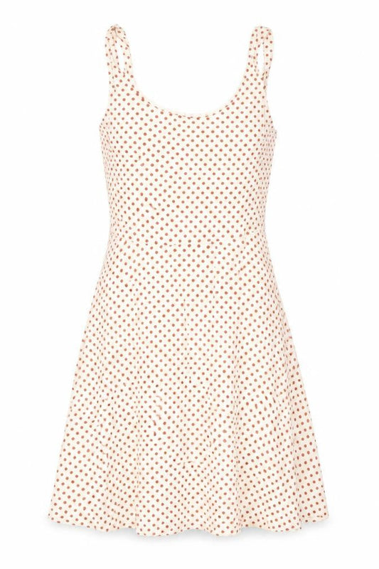 Front view of Jacqueline de Yong Women White Polka Dot Skater Dress Sz 6