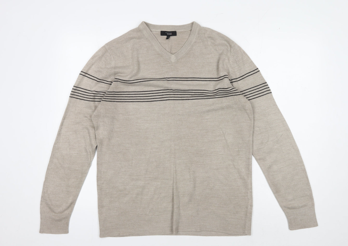 Thomas Nash Men's Beige Striped Pullover Jumper S
