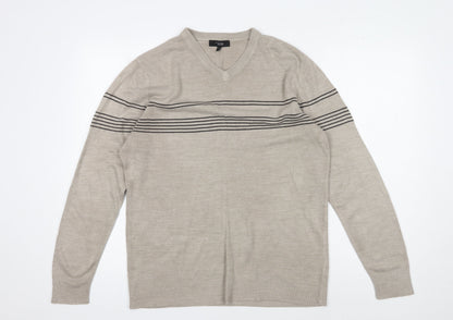 Thomas Nash Men's Beige Striped Pullover Jumper S