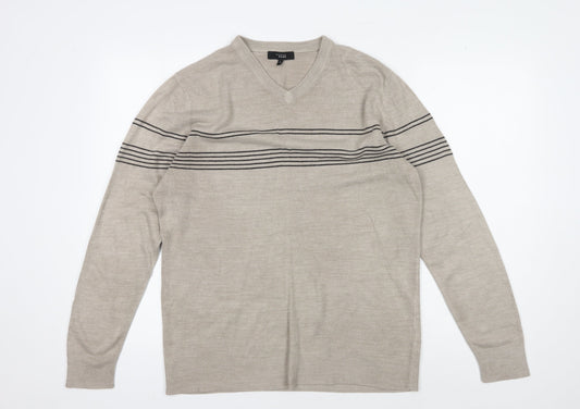 Thomas Nash Men's Beige Striped Pullover Jumper S