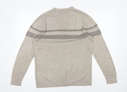Thomas Nash Men's Beige Striped Pullover Jumper S