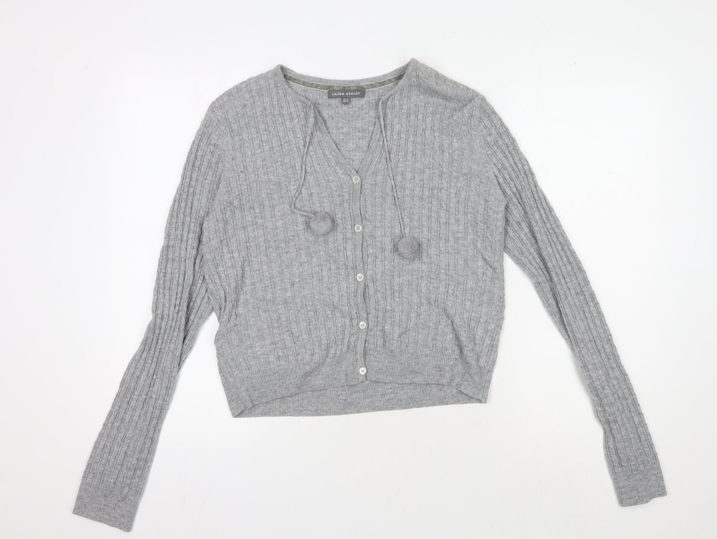 Laura Ashley Women's Grey Cable-Knit Cardigan, Size 14