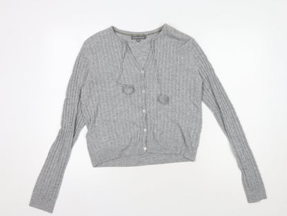 Laura Ashley Women's Grey Cable-Knit Cardigan, Size 14
