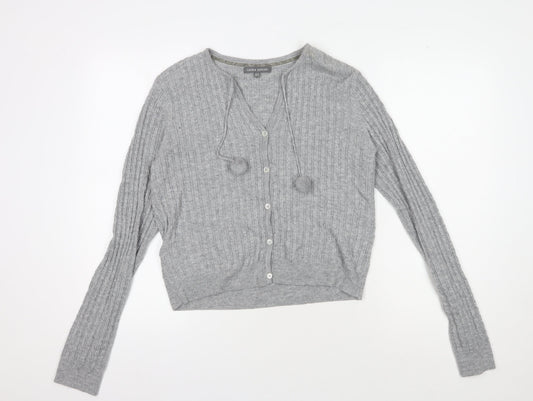 Laura Ashley Women's Grey Cable-Knit Cardigan, Size 14