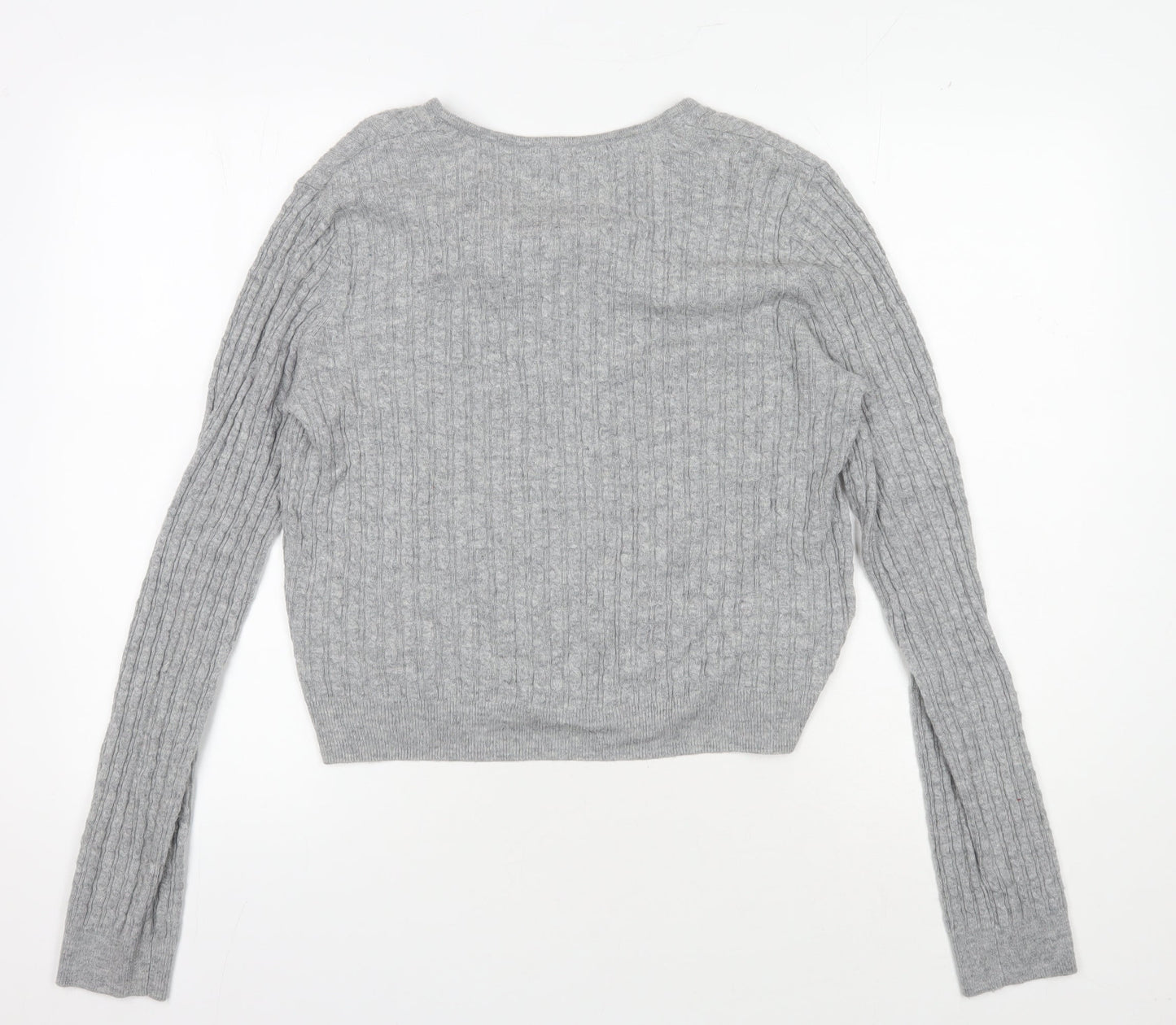 Laura Ashley Women's Grey Cable-Knit Cardigan, Size 14