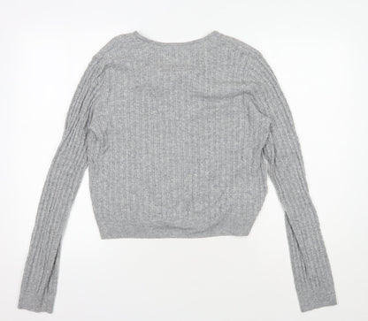 Laura Ashley Women's Grey Cable-Knit Cardigan, Size 14