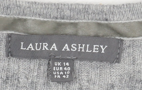 Laura Ashley Women's Grey Cable-Knit Cardigan, Size 14
