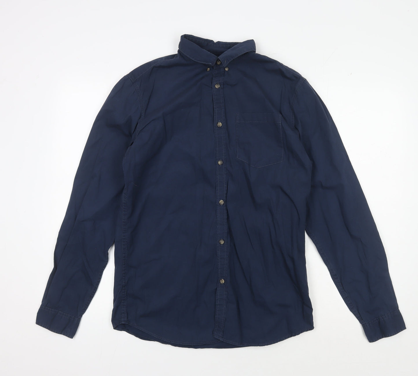 Jack & Jones Men's Blue Button-Up Shirt, Medium, Long Sleeve