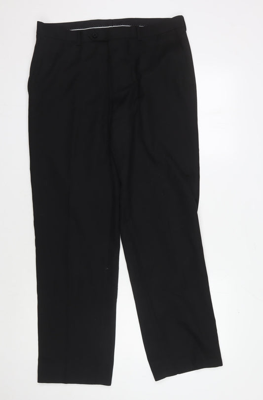 Dehavilland Men's Black Regular Fit Trousers, Size 34