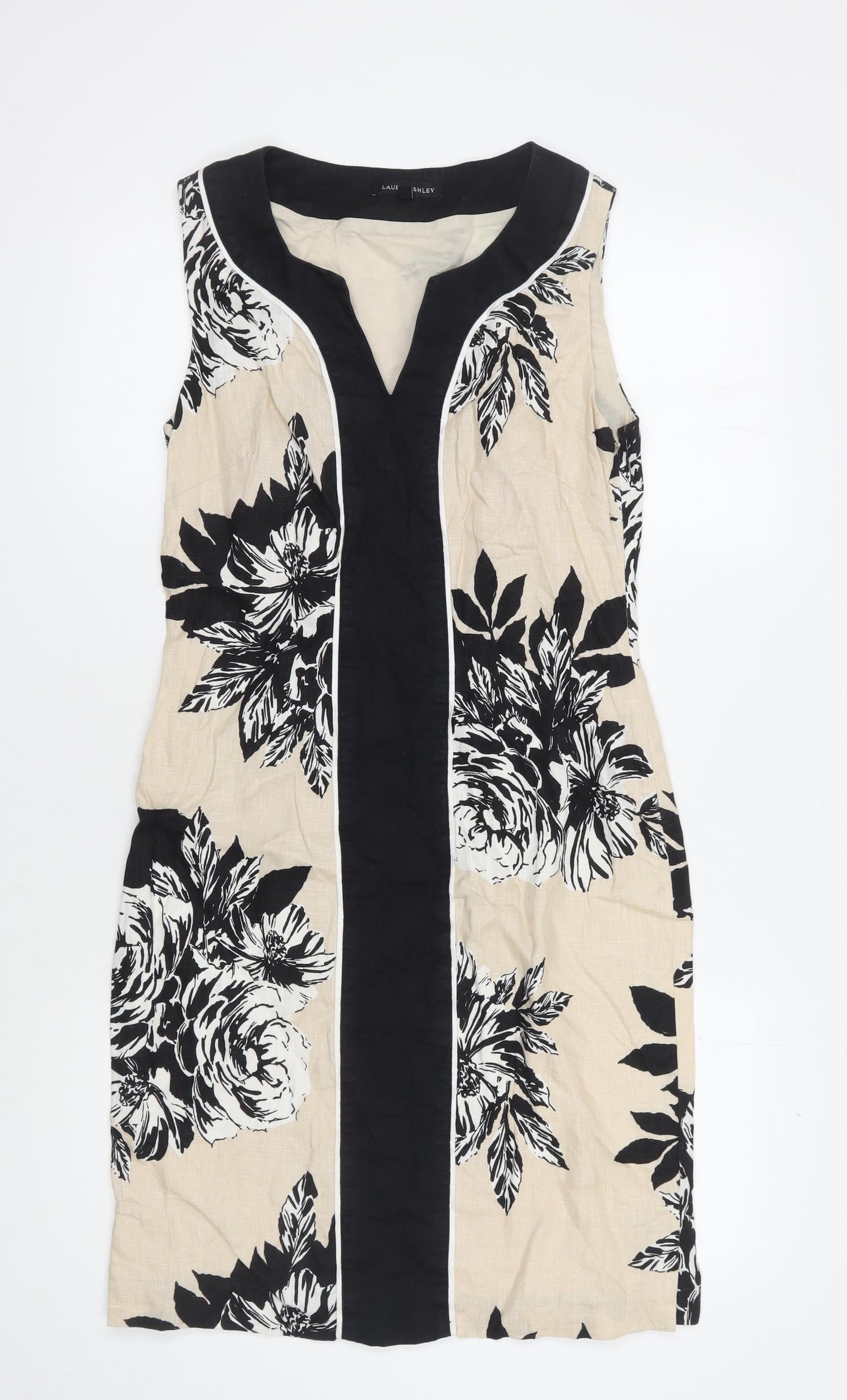 Laura Ashley Women's Beige Black Floral Shift Dress UK 10
