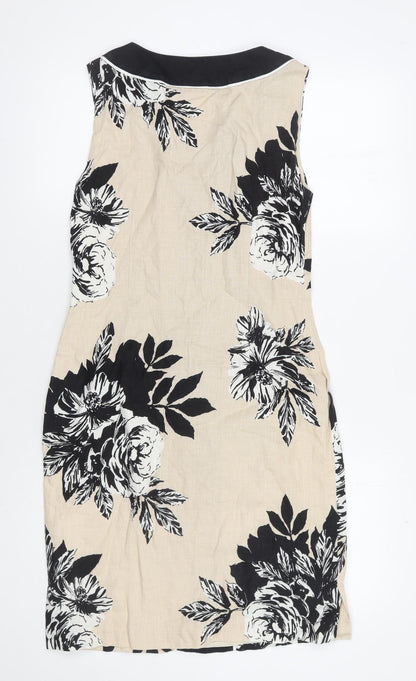 Laura Ashley Women's Beige Black Floral Shift Dress UK 10