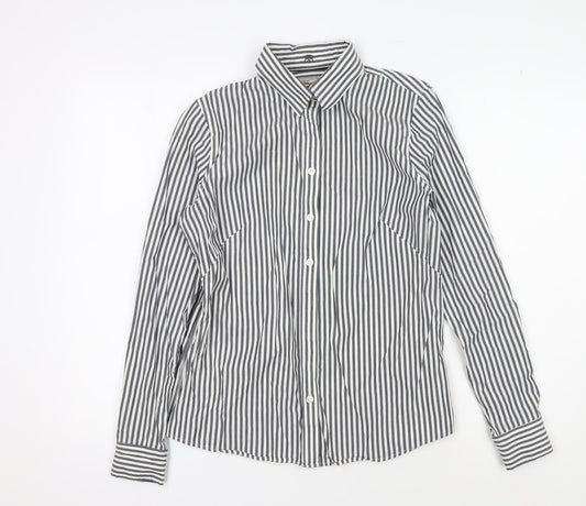 Banana Republic Women's Grey Striped Button-Up Shirt, Size 6
