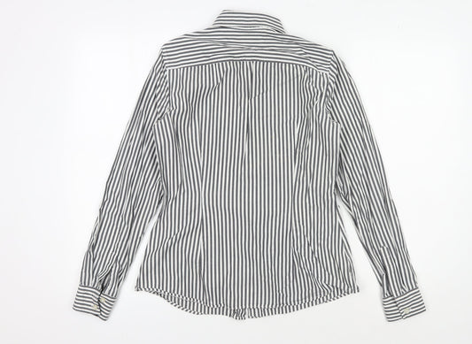 Banana Republic Women's Grey Striped Button-Up Shirt, Size 6
