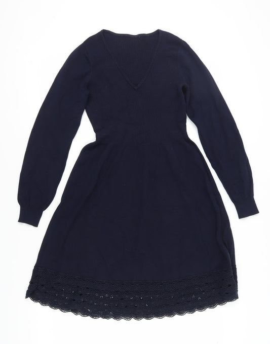 Oasis Women's Blue A-Line Dress M V-Neck Long Sleeve