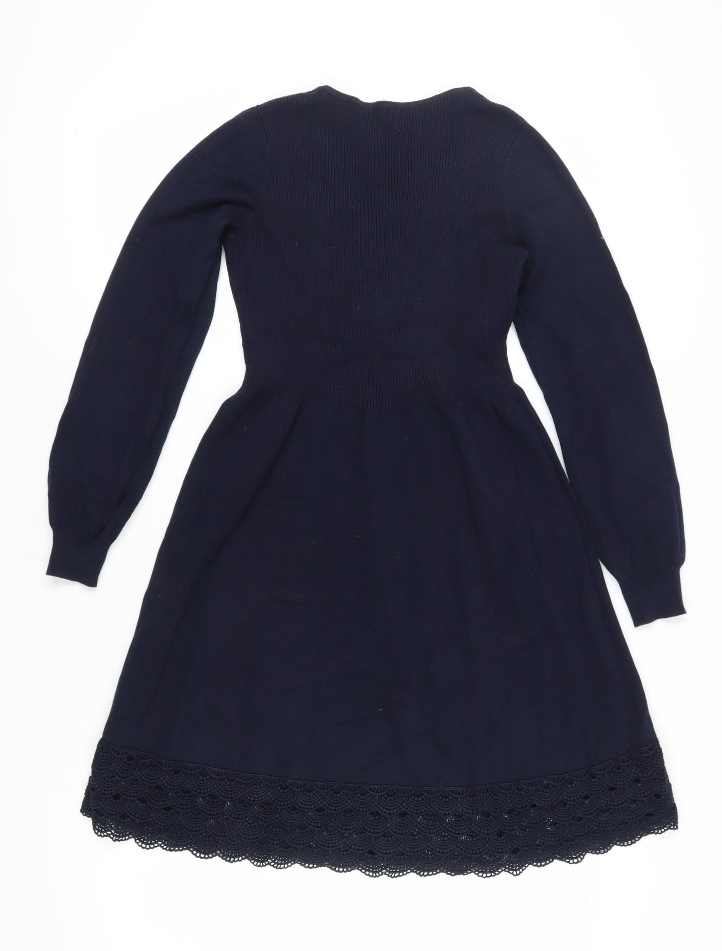 Oasis Women's Blue A-Line Dress M V-Neck Long Sleeve