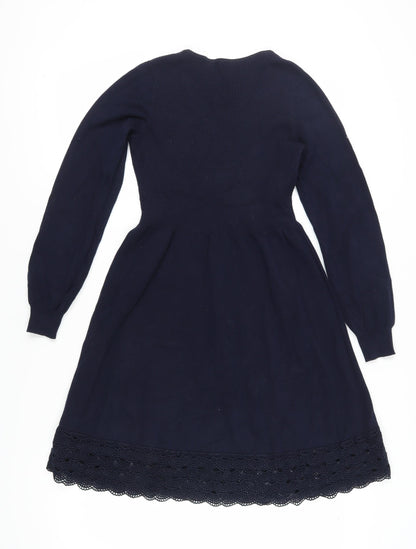 Oasis Women's Blue A-Line Dress M V-Neck Long Sleeve