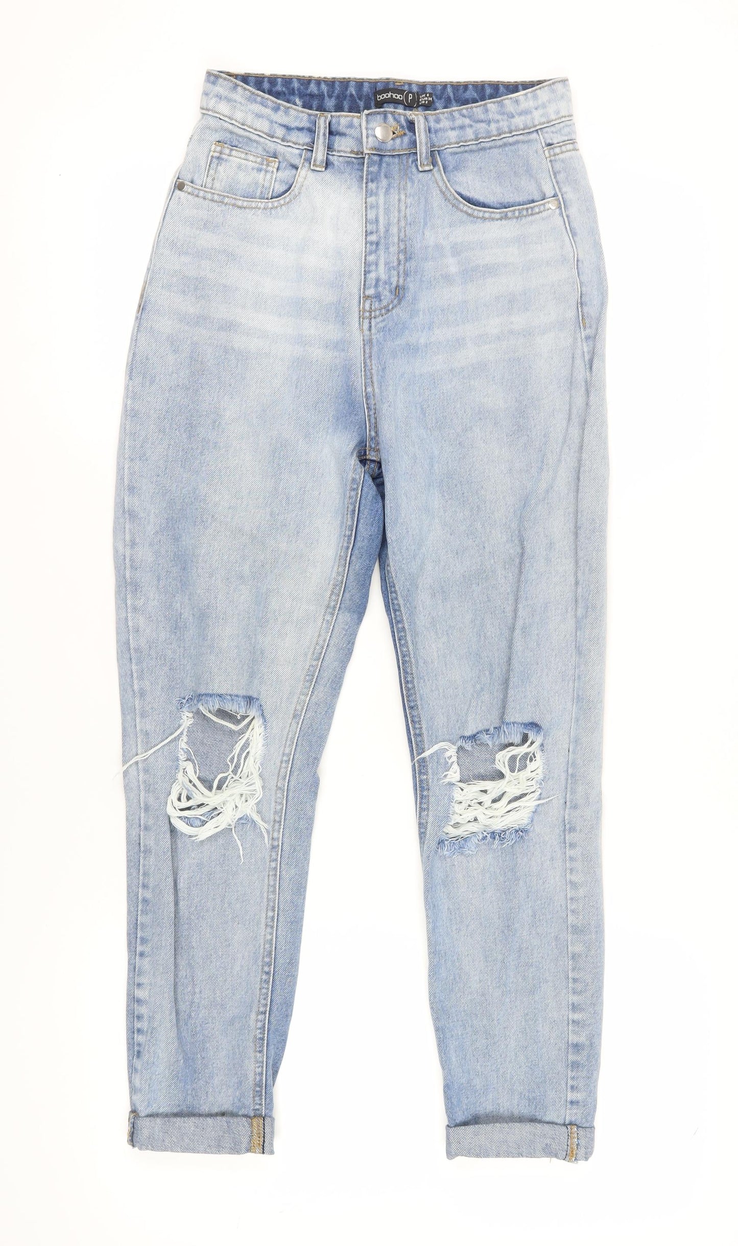 Boohoo Women's Light Blue Distressed Mom Jeans Size 6