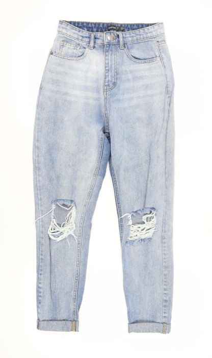 Boohoo Women's Light Blue Distressed Mom Jeans Size 6