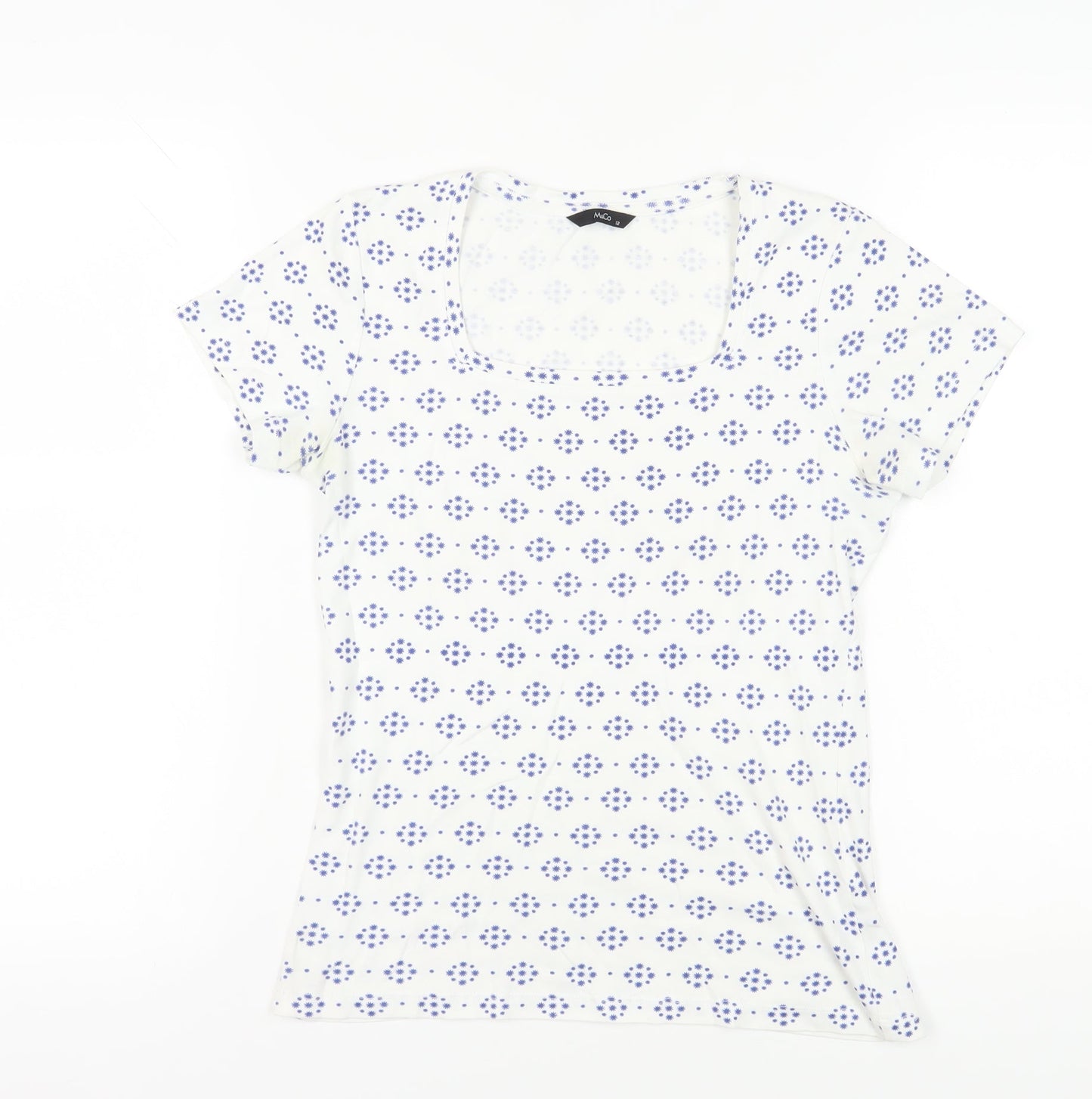 M&Co Women's White Geometric T-Shirt Size 12