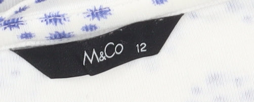 M&Co Women's White Geometric T-Shirt Size 12