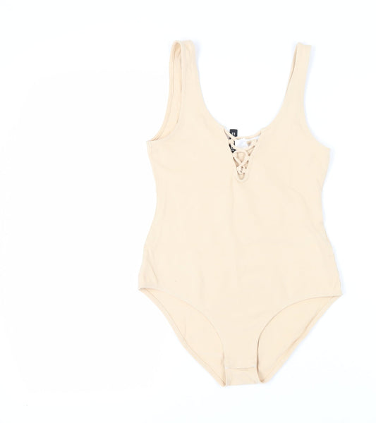 H&M Women’s Beige Bodysuit, Size S, Stretchy Jersey